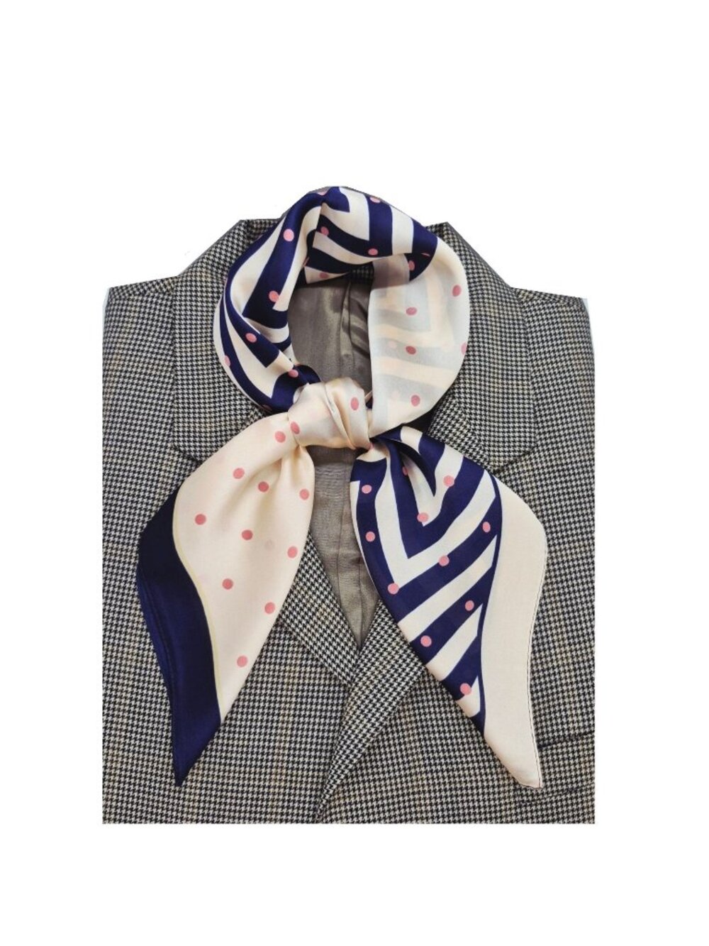 ✨Luxury Elegant Silky Scarf Navy Blue Beige Pink Polka Dot Zigzag Square Wrap
